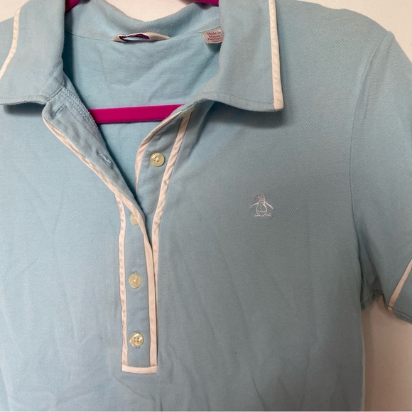 Original Penguin Light Blue Short Sleeve Polo Shirt with White Piping Large - Picture 9 of 13